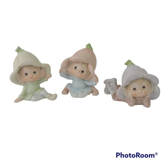 Vintage flower pixies elves lot of 3 Homco - Picture 1 of 4